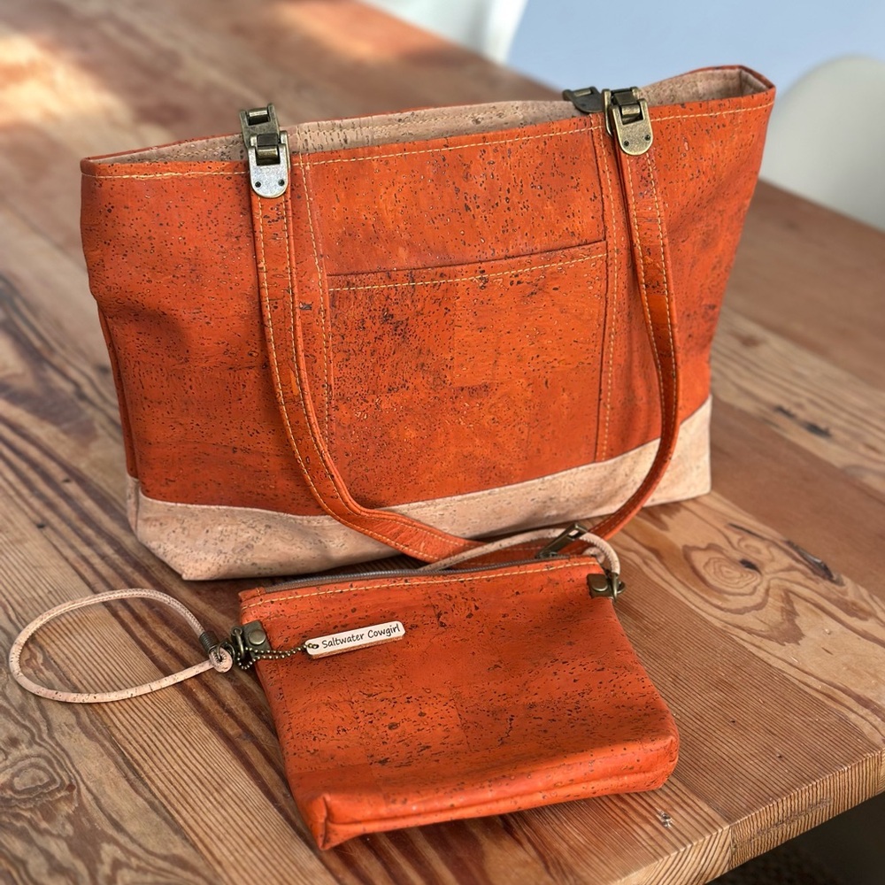 Saltwater Cowgirl Cork Purse and Clutch - Tan and Orange